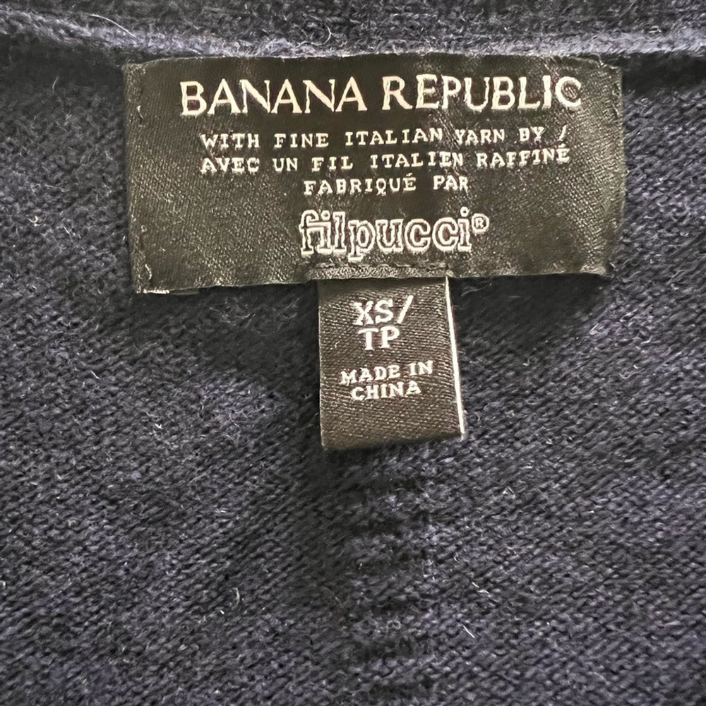 Navy Blue Banana Republic Merino Wool/Cashmere Cardigan with Ruffle Sleeve - Picture 6 of 7